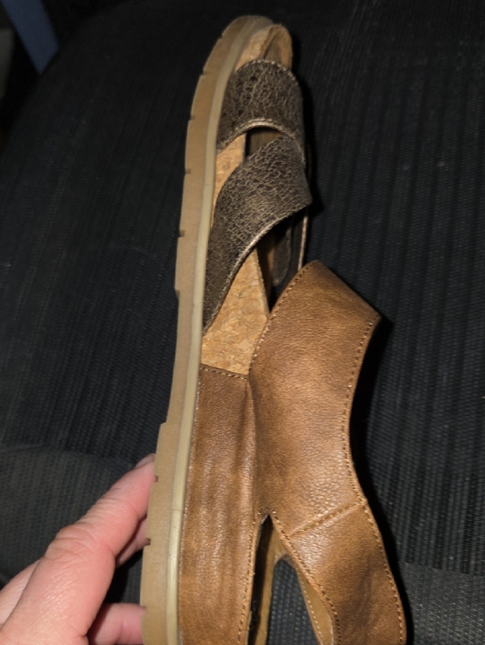 Women’s Brown & Metallic Bronze Cross-Strap Sandals with Buckle - Picture 10 of 12